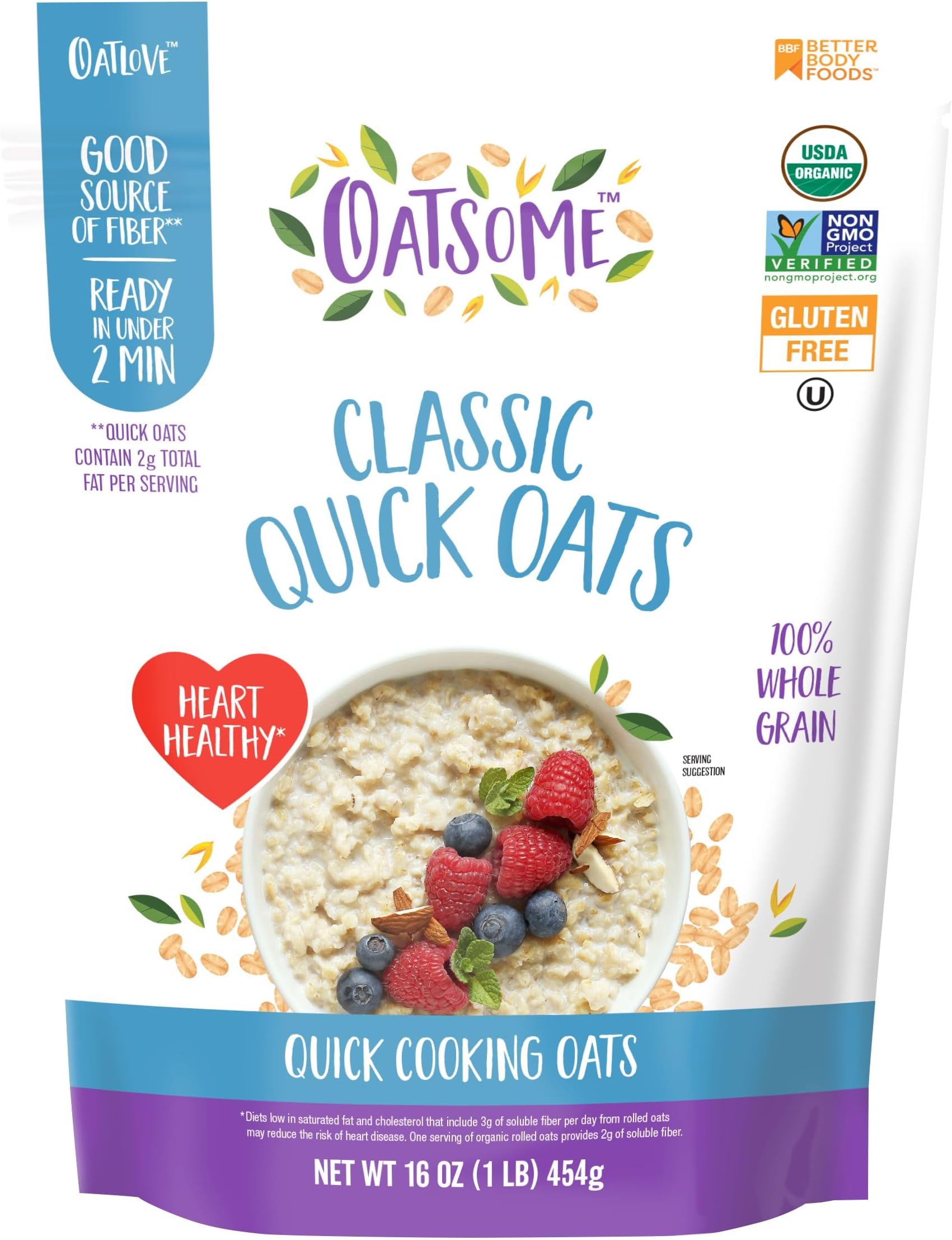 Organic Quick Oats, 1lb Bag – Gluten-Free, Whole Grain Oats for Oatmeal, Baking, & Granola