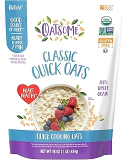 Oatsome Organic Quick Oats, 1lb Bag – Gluten-Free, Whole Grain Oats for Oatmeal, Baking, & Granola