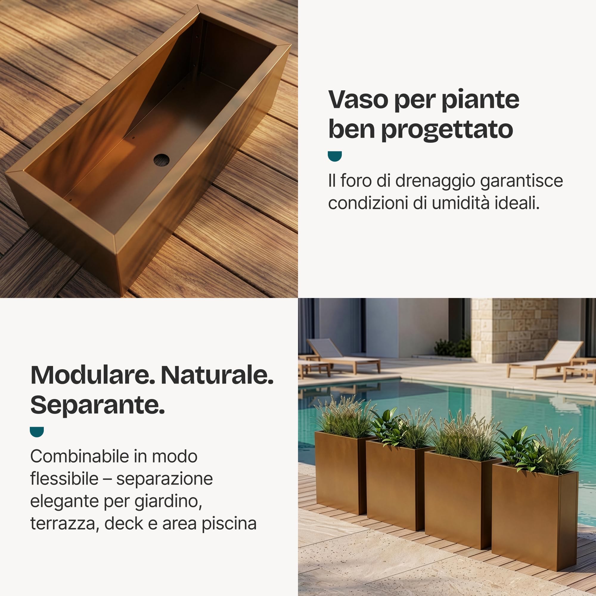 casa.pro Fioriera Rettangolare da Giardino Portafiori Alto in Acciaio Zincato da Esterni e Interni per Ingresso Ufficio Balcone Terrazza Letto Rialzato per Coltivazione Piante 82x90x30 cm - Marrone