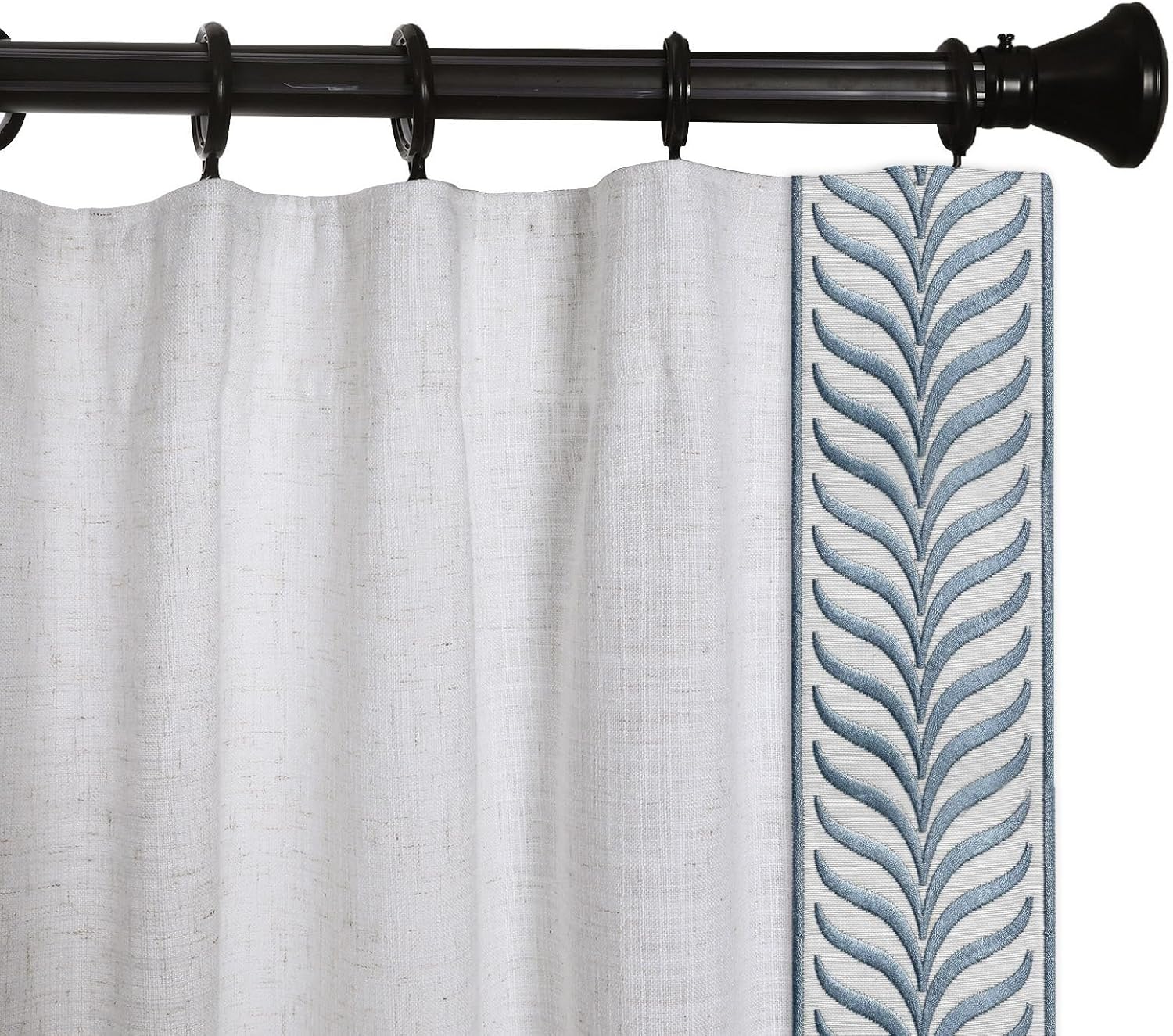 Natural Linen Embroidered Border Curtains, Rod Pocket Back Tab Room Light Filtering Indoor Privacy Window Panel, Suitable for Bedrooms and Living Rooms (2 Panels,Beige White V1,84Wx102L)