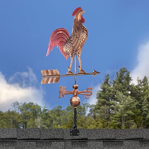 Miniatura 5 de Good Directions 515RED - Veleta grande de gallo rojo, 27 pulgadas de largo, pátina multicolor con acabado a mano de cobre puro