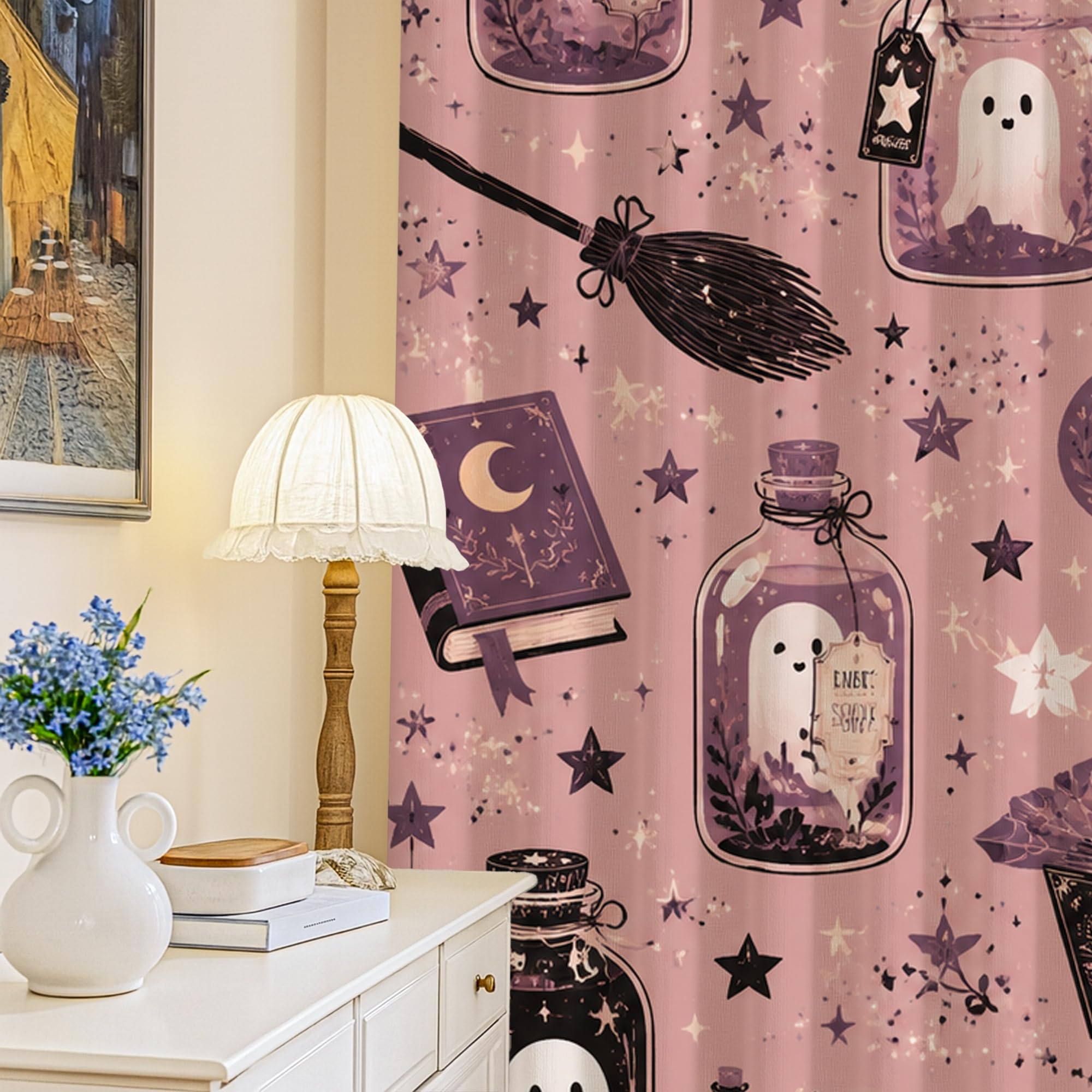 Rideaux occultants pour bloquer la lumière du jour avec style ludique d'Halloween violet