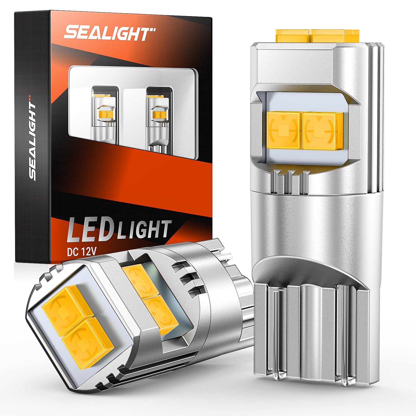 SEALIGHT 194 LED Bulbs 2500K Amber for License Plate Car Interior Dome Map Door Courtesy Dash Lights 168 175 2825 W5W T10,Pack of 2