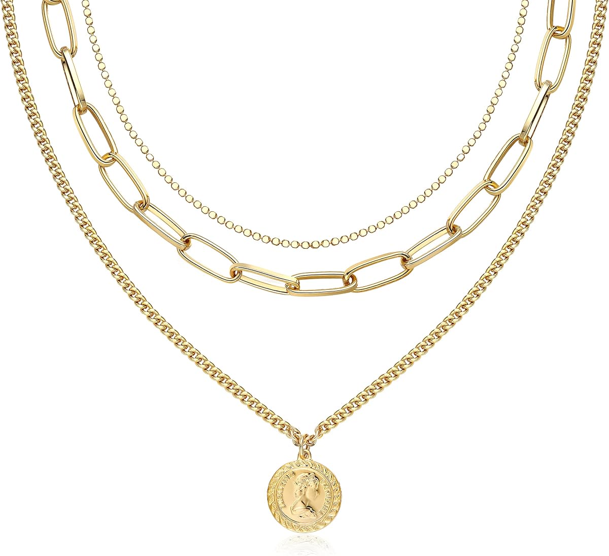 6 collares de oro en capas para mujer a la moda, juego de collar con colgante de cruz chapado en oro de 18 quilates, collar de oro grueso vintage para mujer, regalos de joyería