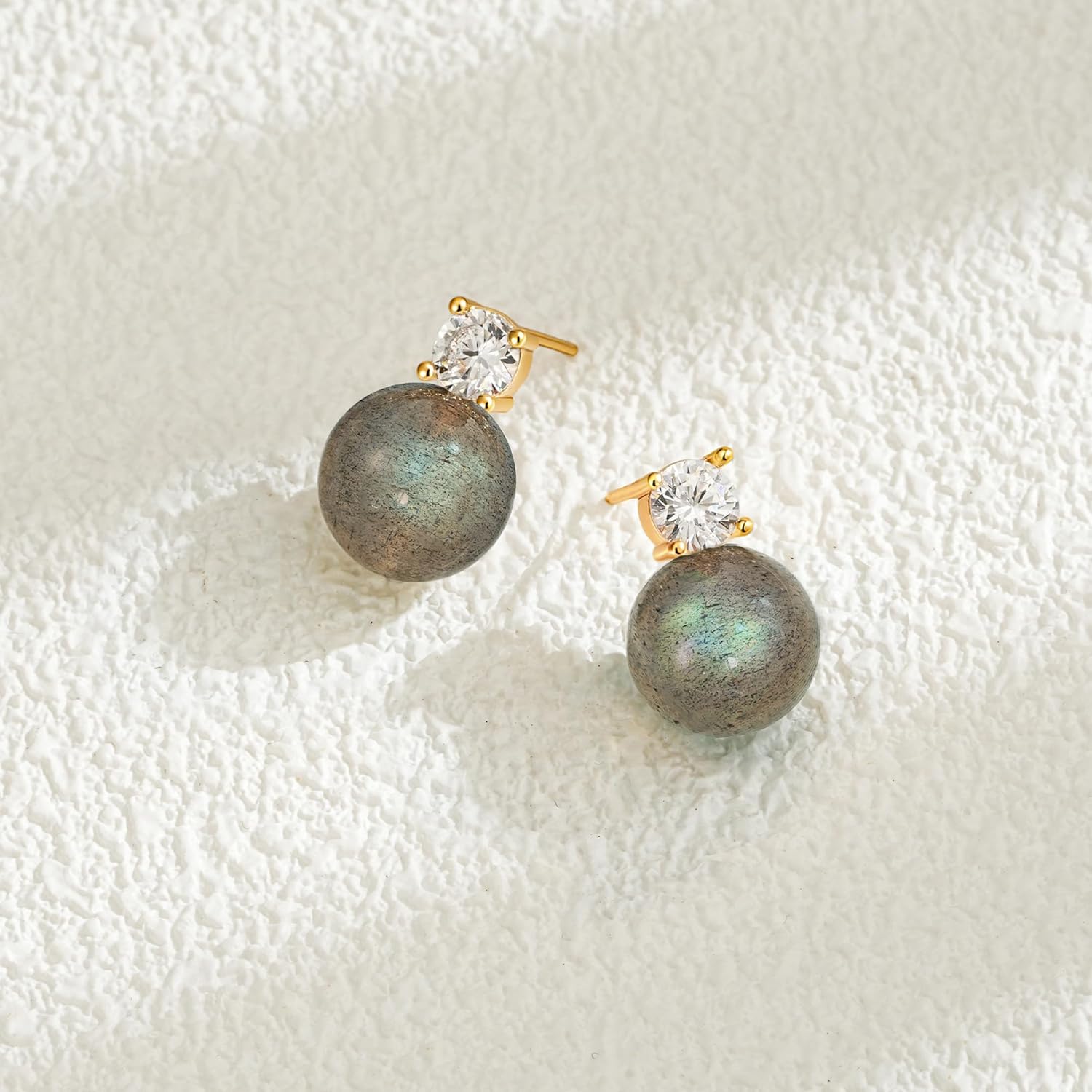 LOYATA Gold Stud Earrings for Women-Diamond Crystal Ball Stud Earrings 14K Gold Plated/925 Sterling Silver Post Hypoallergenic Small Statement Earrings for Women Jewelry Gifts - Image 6