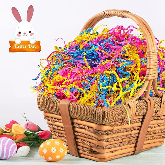 Bnikion Easter Grass Bulk Pastels Crinkle Cut Paper Easter Basket Grass 4oz Rainbow Iridescent Paper Shredded Filler Box Stuffing Basket Filler Egg Hunt Basket Stuffer Gift Box