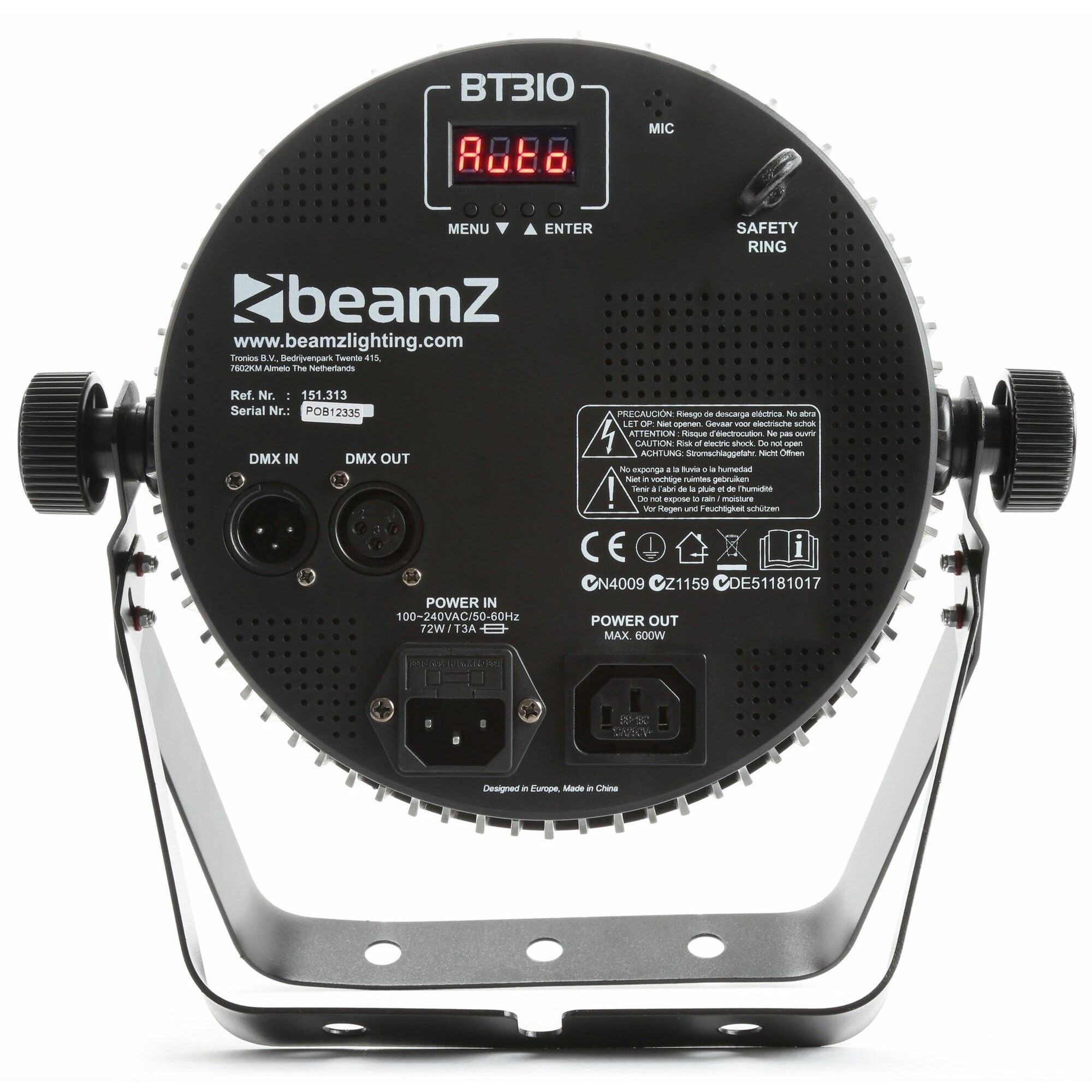 beamZ BT310 FlatPAR Effetto Luce 4-in-1 LED Disco Discoteca (12 x 8 Watt, RGBAW-UV, 4 o 8 canali DMX e stand-alone, Telecomando-IR, sensibilità regolabile, velocità impostabile)