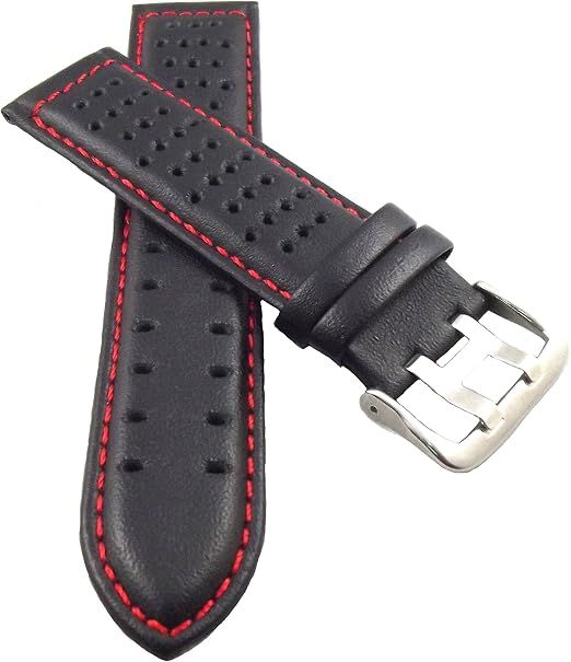 Cinturino per orologio Rallye Racing, 22 mm, in pelle bovina, doppia fibbia  rossa, con fori : Amazon.it: Orologi