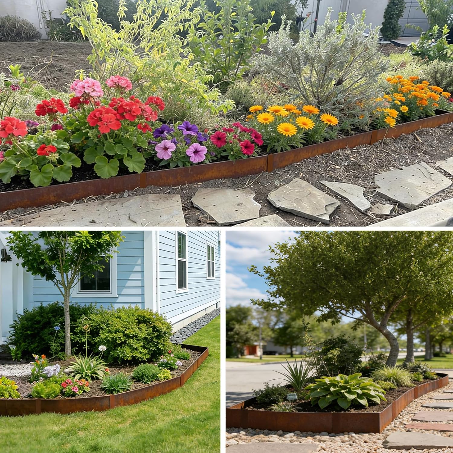 Corten Steel Landscape Edging 8" H x 40" L 6 Pack Metal Garden Edging, Pre-Rusted Metal Landscape Edging, Hammer-in Steel Edging for Landscaping with 6 Clips for Lawn Yard Border (20Ft Total)