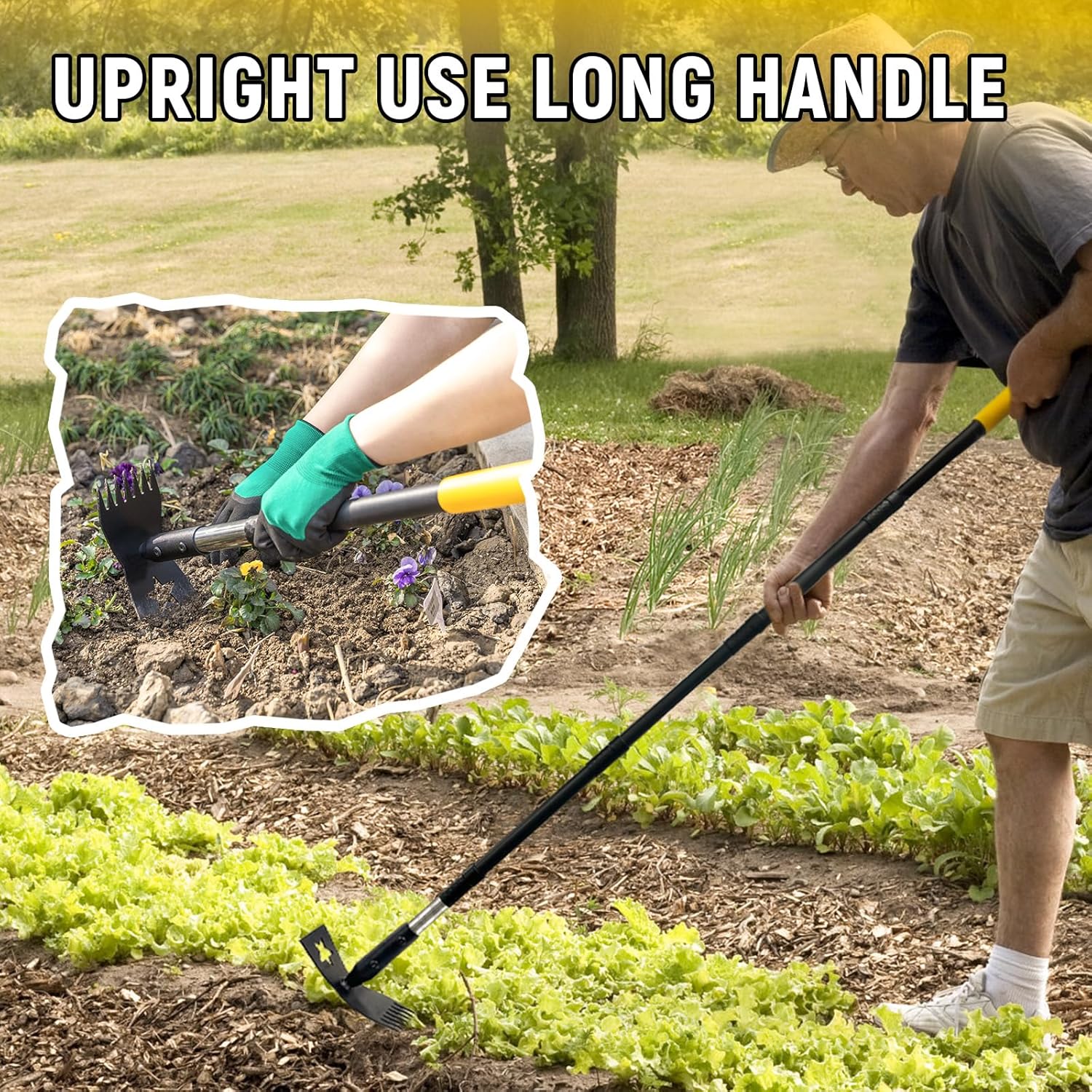 Weed Puller Tool with Long Handle 68", 2-in-1 Manual Weeds Remover, Heavy Duty Weed Rake and Garden Hoe Combo, Stand Up Weeder Uprooting Weeding Pull Tool for Garden Yard Lawn Patio