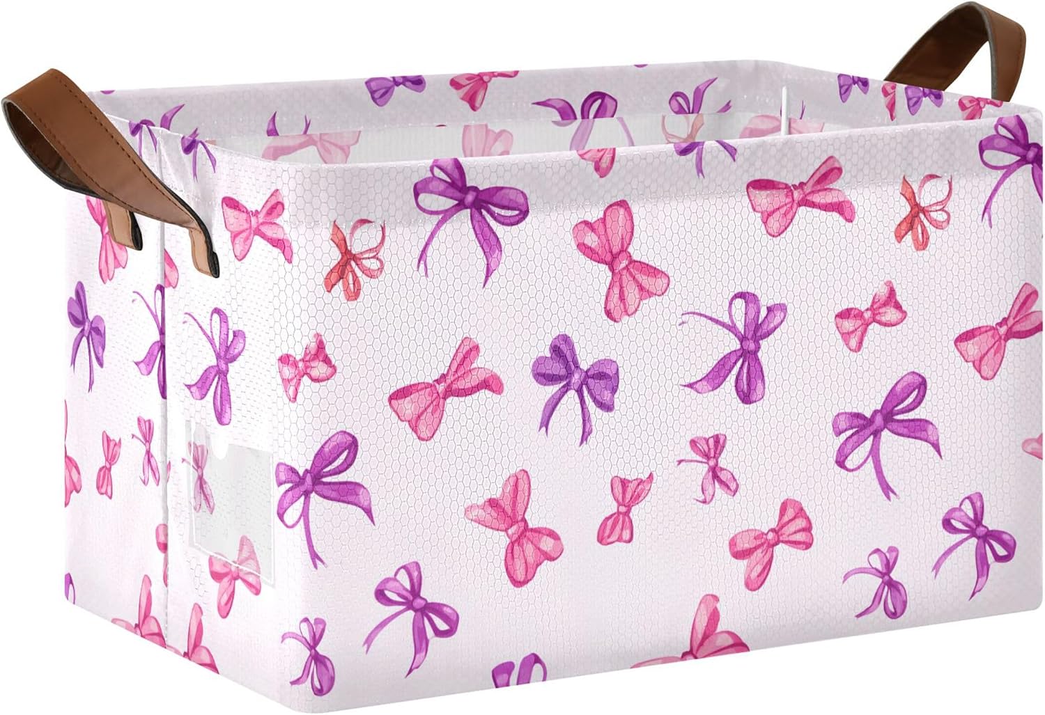 Bows Storage Basket with Handles, Waterproof Rectangular Book Gift Organizer for Home Decor