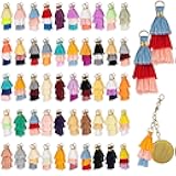 Dingion 100 Pcs Tiny Tri Layered Keychain Tassels 1.38 Inches Mini 3 Layers Tassel for Craft Jewelry Earring Making Bookmark(Classic Color)