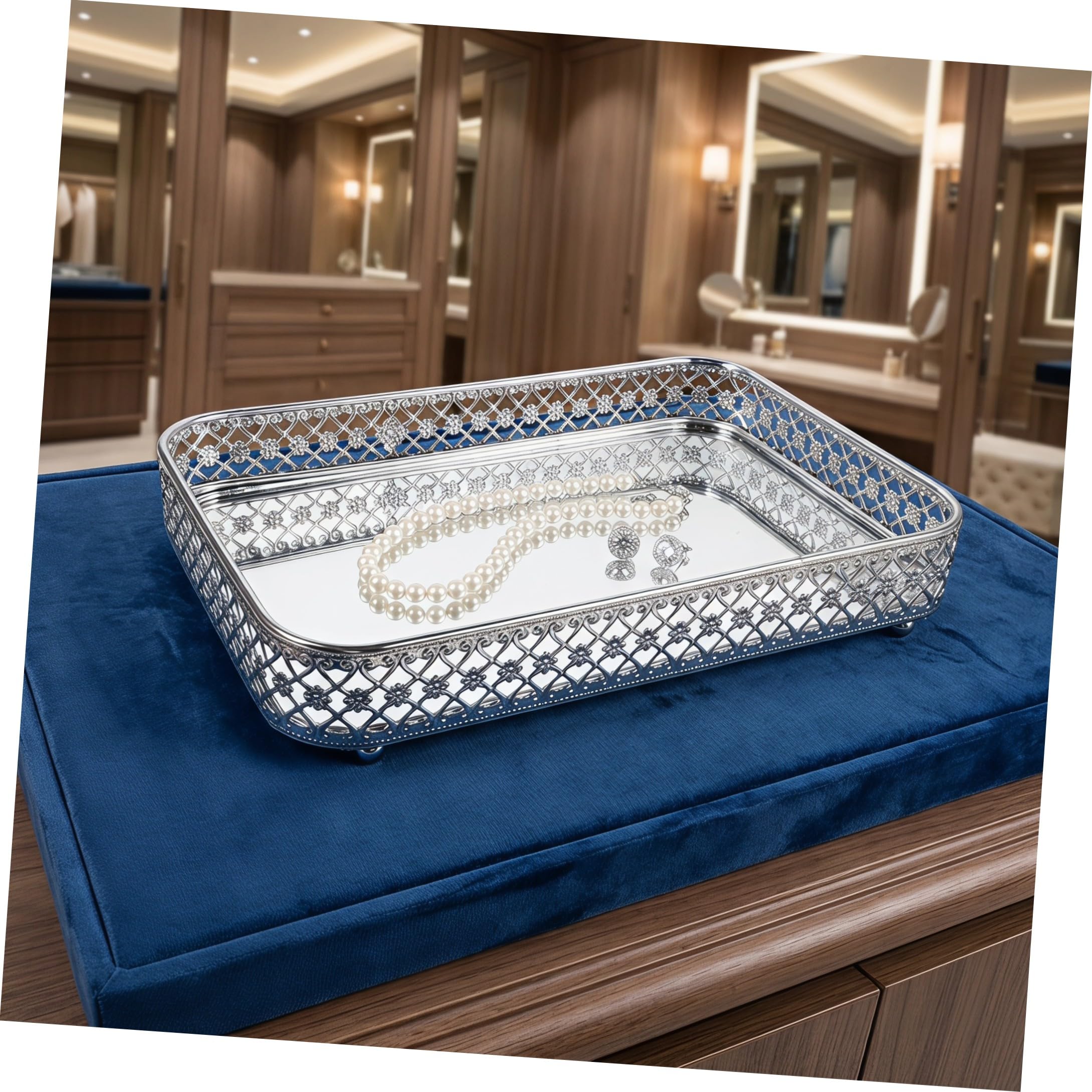 PRETYZOOM Bandeja Decorativa Rectangular Solución Versátil de Metal Superficie Espejo Plata, Fácil de Limpiar y Almacenamiento en Tocadores y Restaurantes
