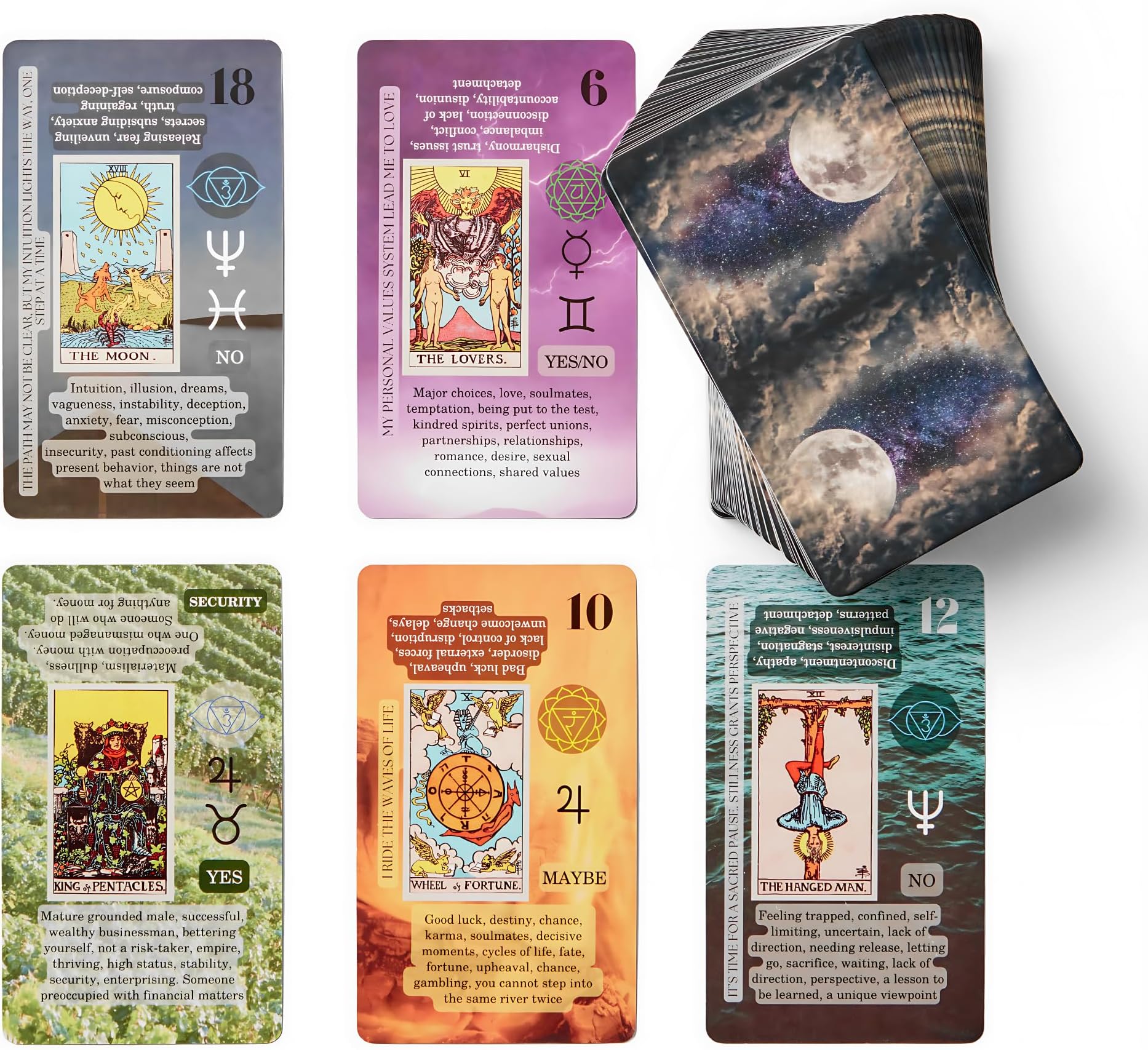 Witchy Cauldron Learning Tarot Cards Meaningful Beginners Keywords/Chakra/Planets/Constellations/Elements/Yes/No/Commitments... (Tarot Decks)