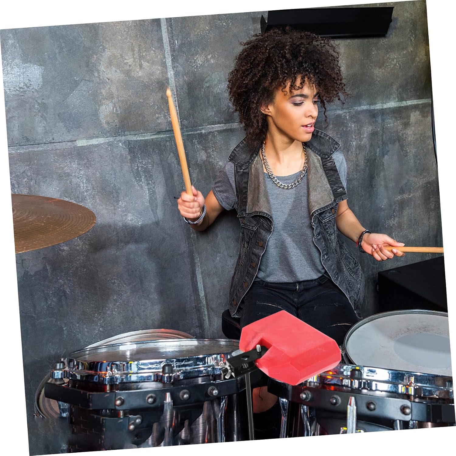 Plastic Cowbell Drum Accessory Durable Latin Percussion Jam Block with Mounting Clamp Lightweight and Portable for Drumming and Musical Performances Red