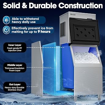 Coolski Commercial Ice Maker Machine 350LB/24H, 22'' Air Cooled Ice Machine Commercial Clear Cube/Efficient Cooling/Durable Construction, Ideal for Restaurants/Bars/Hotels, ETL Approved