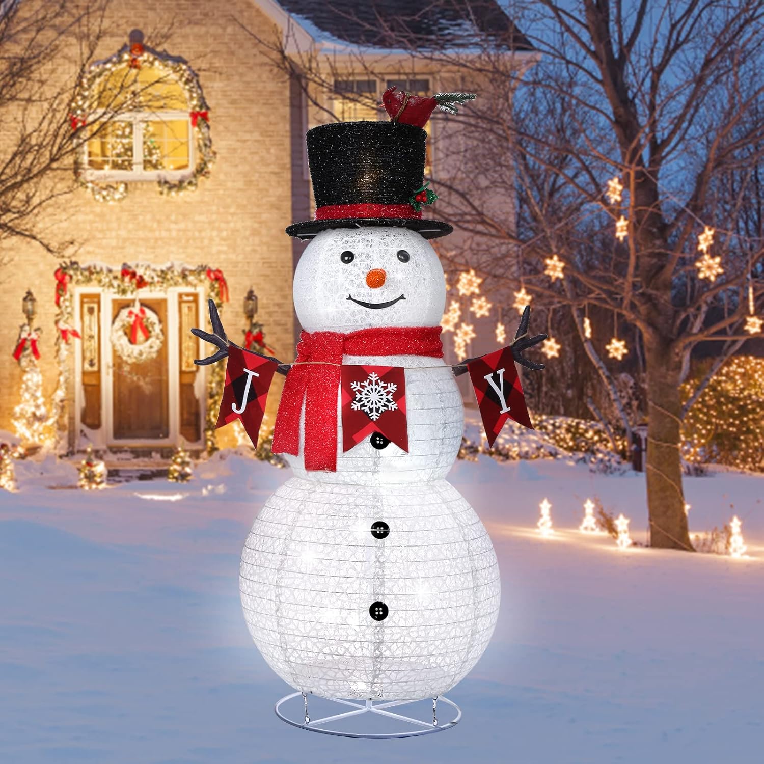 Christmas Snowman Decorations, 4.5FT Outdoor Collapsible White Snowman with Builtin