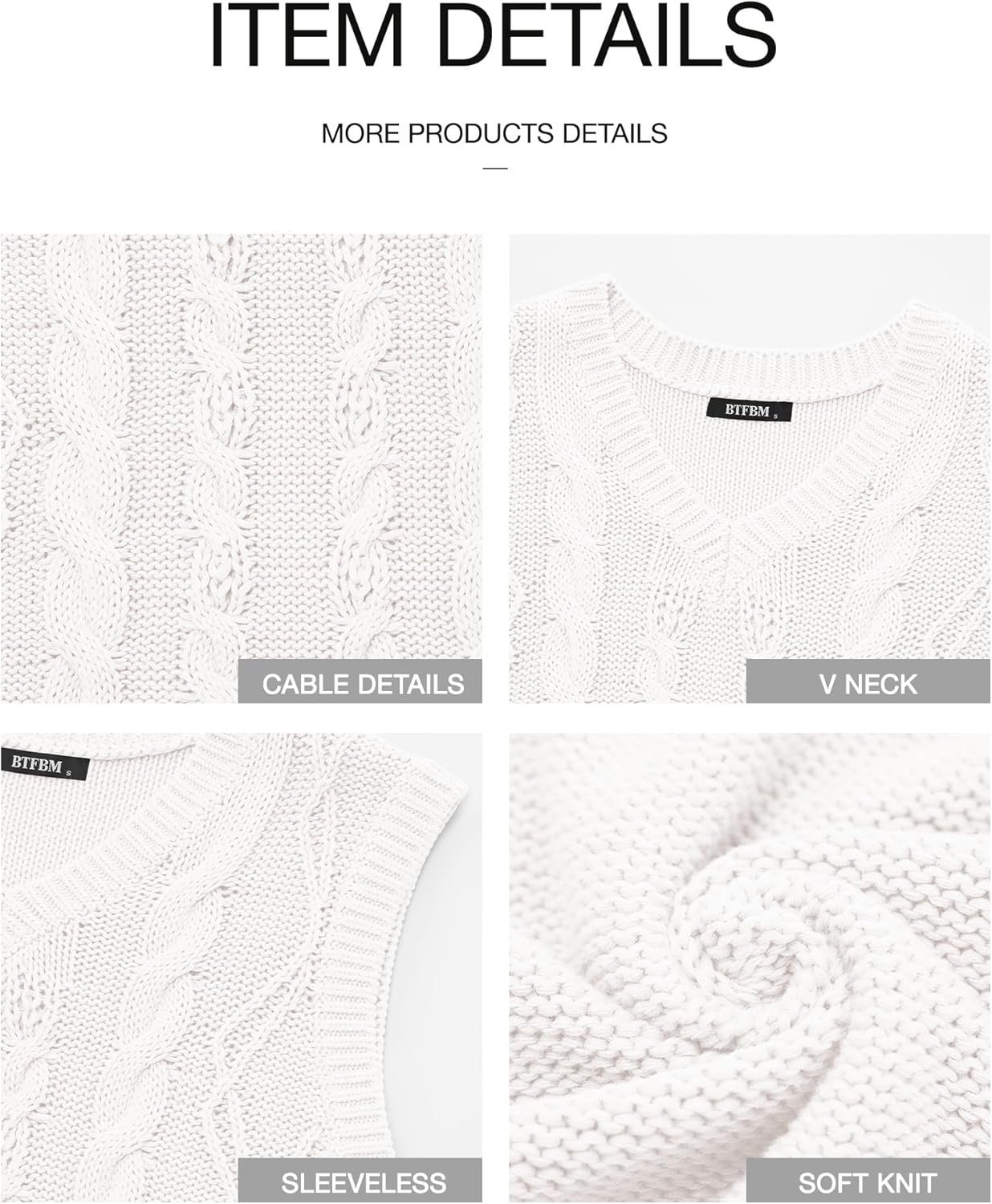 BTFBM Sweater Vest Women Oversized V Neck Cable Knit Casual Pullover Sweaters Fall Outfits 2025 Sleeveless Tops - Image 6