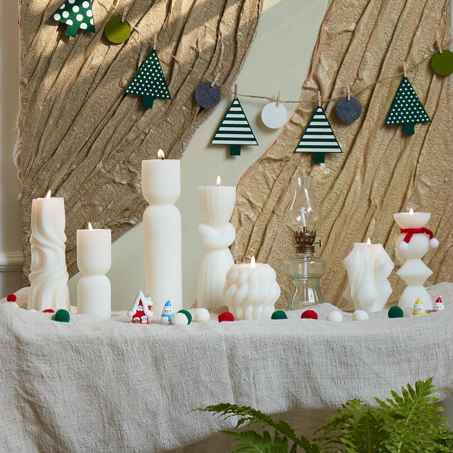 7-Pack Pillar Candles - Soy Wax Handmade Ribbed Candles for Home Decor, Housewarming Gift, Shelf & Table Decor - Aesthetic Modern Candles Set (White)