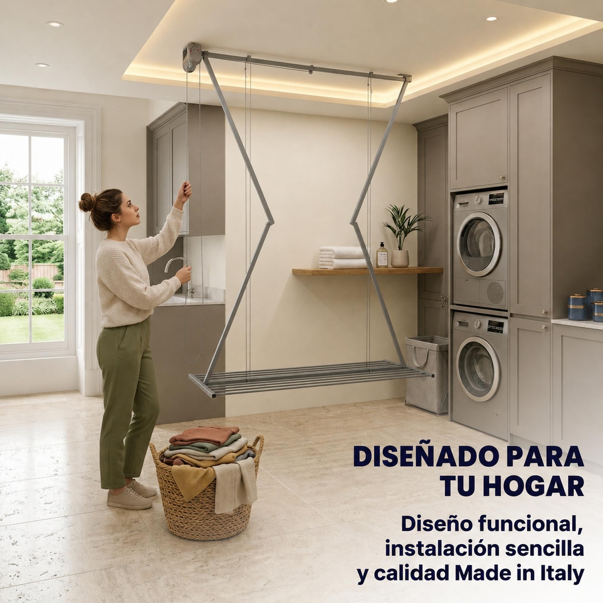 foxydry Mini, tendedero de Techo, Plegable, Sube y Baja, 152 cm | de aluminio y acero inoxidable, ahorra espacio, uso interior y exterior, antióxido, elevación vertical, soporta 10 kg, gris