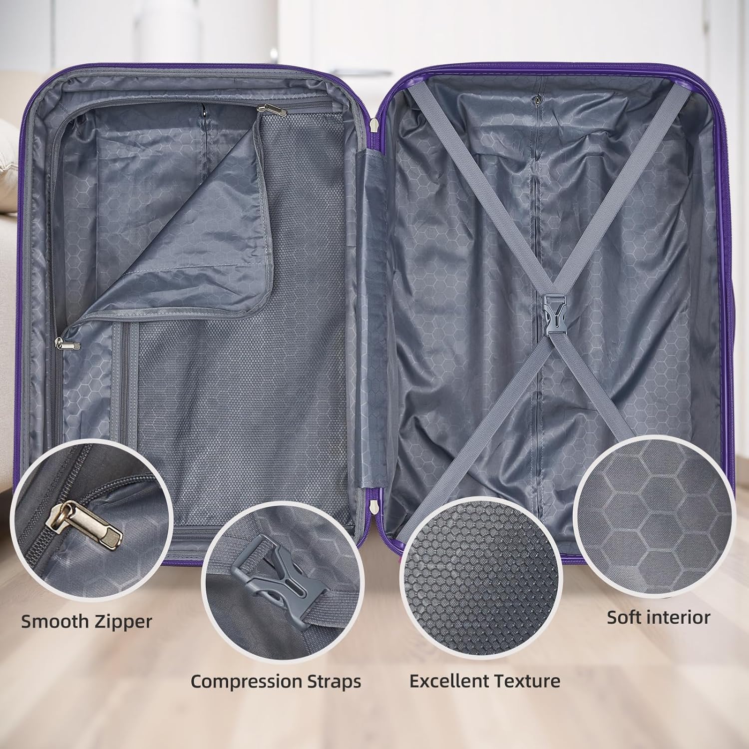 LARVENDER 28 Inch Checked Luggage with Spinner Wheels, PC+ABS Expandable Large Suitcases with Wheels, Travel Luggage sets for Women and Men, Midnight Berry