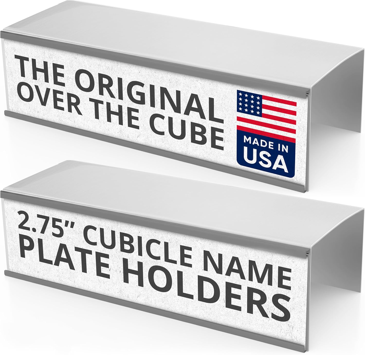 Over the Cube The Original Quality Aluminum, Changeable Cubicle Nameplate Holder, Satin Silver Base, and Silver Name Plate Holder, (2.25" cubicle wall depth) - Made in the USA