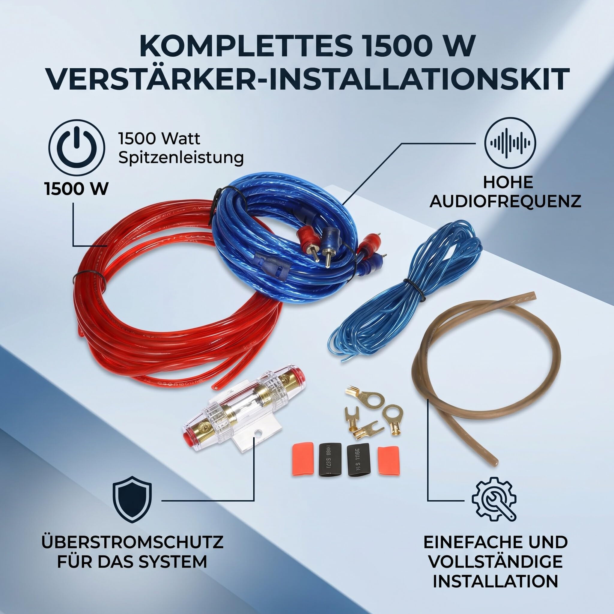 Ejoyous Kit d'installation d'amplificateur de Caisson de Basses Audio de Voiture 1200 W, Câble CCA Haute Puissance, Câblage Audio Complet de Voiture et Porte-fusible pour des Performances Maximales