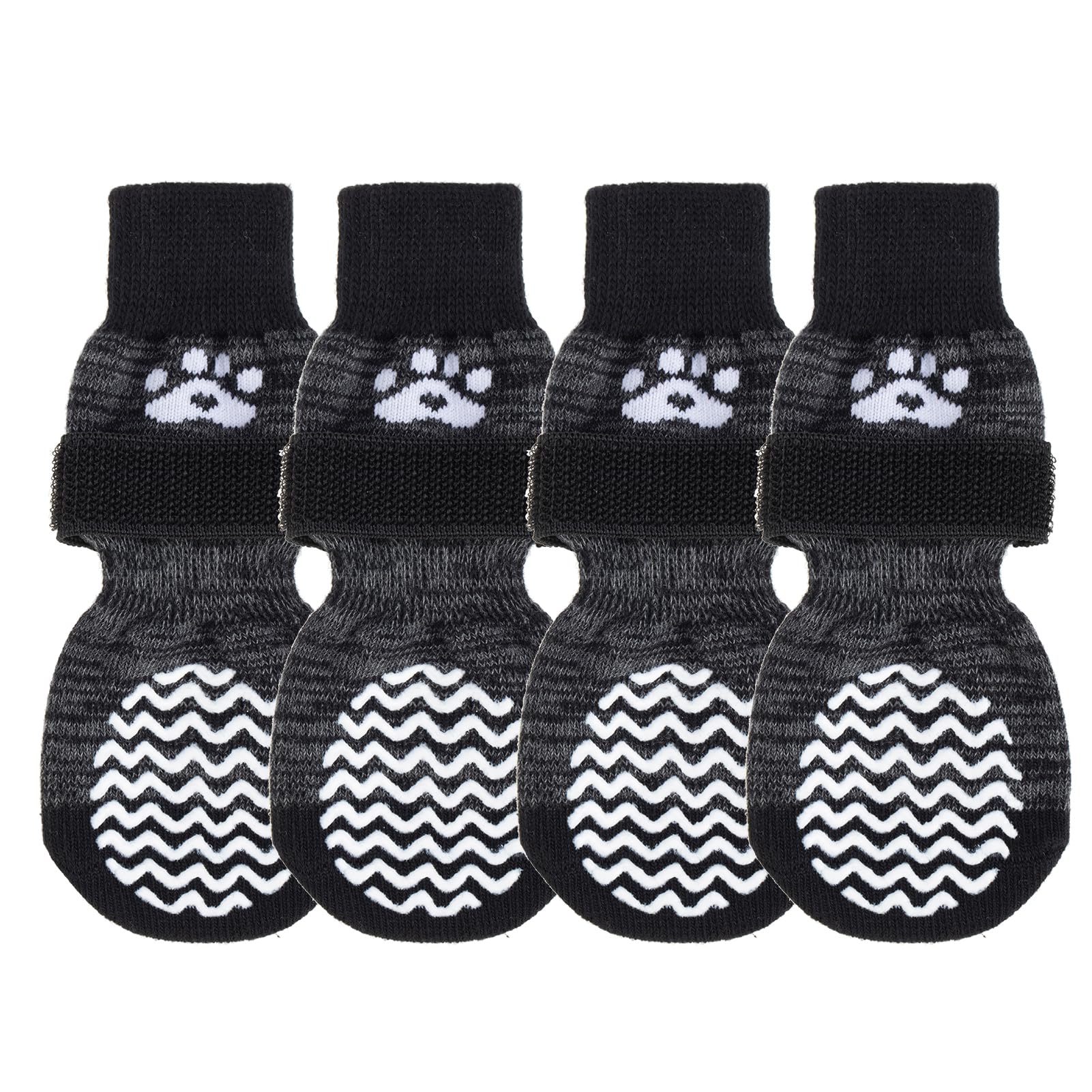 PUPTECK 犬 靴下 滑り止め 4個セット ペット用靴下 足カバー マジックテープ付き 脱げない 傷 足舐め防止 肉球保護 柔らかい 通気性 防寒 転倒防止 防滑ソックス 散歩 室内用 アウトドア 人気 可愛い おしゃれ 介護 サポート シニア犬 老犬 小型犬 中型犬 大型犬 (グレー, XSサイズ)