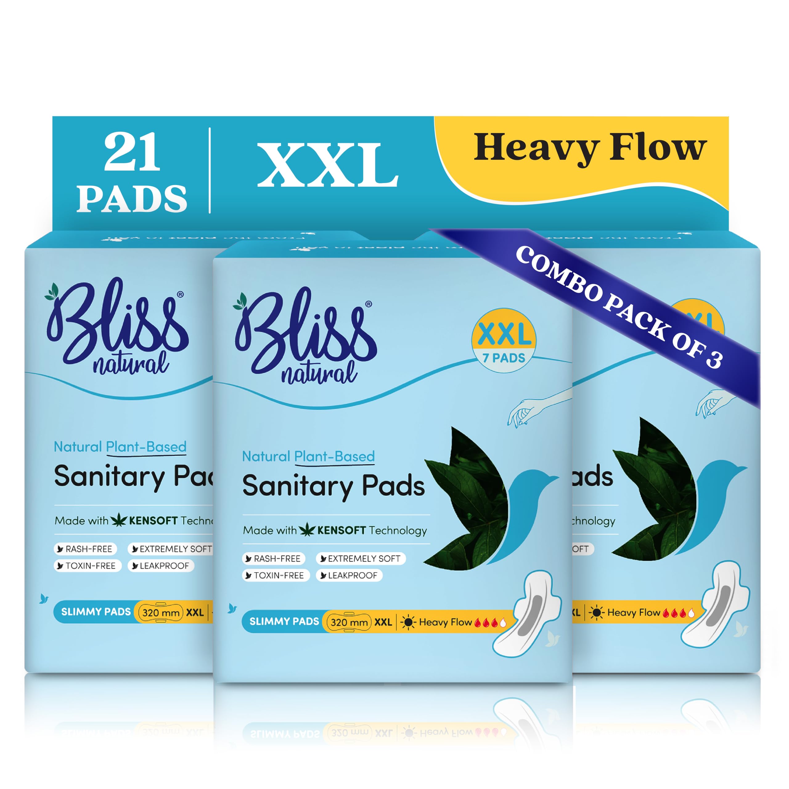 BLISSNATURAL Ultra Thin XXL Sanitary Pads For Women (Pack of 21) Pads For Heavy Flow | 100% Rash Free and Natural Plant Based Sanitary Napkins Combo Pack of 3-picture-11