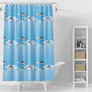 Plastic Shower Liner - Premium PEVA 6G Shower Curtain Liner with Rustproof Grommets and 3 Weighted Magnets, Waterproof Shower Curtain for Bathroom(Blue Dolphin, 72”*72”)