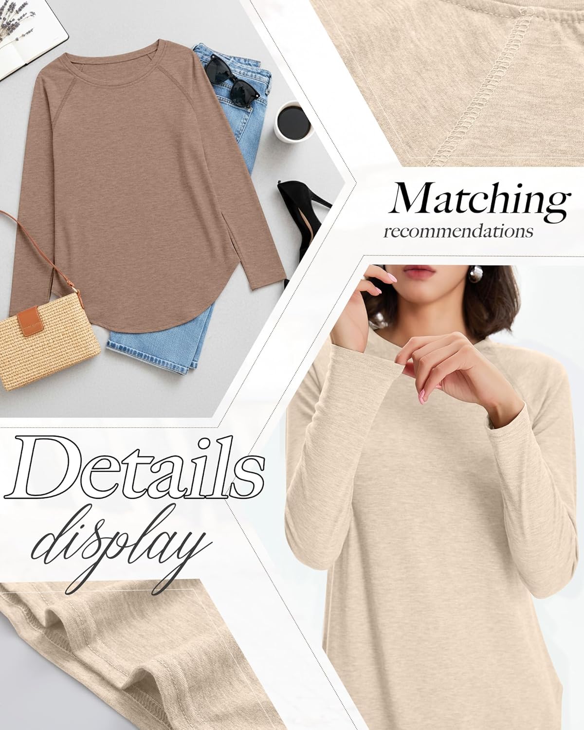 Huukeay 4 Pack Women's Long Sleeve Shirts, Casual Crew Neck Raglan Tunic Tops Fall Loose Side Split Tees Curved Hem Pullovers - Image 6