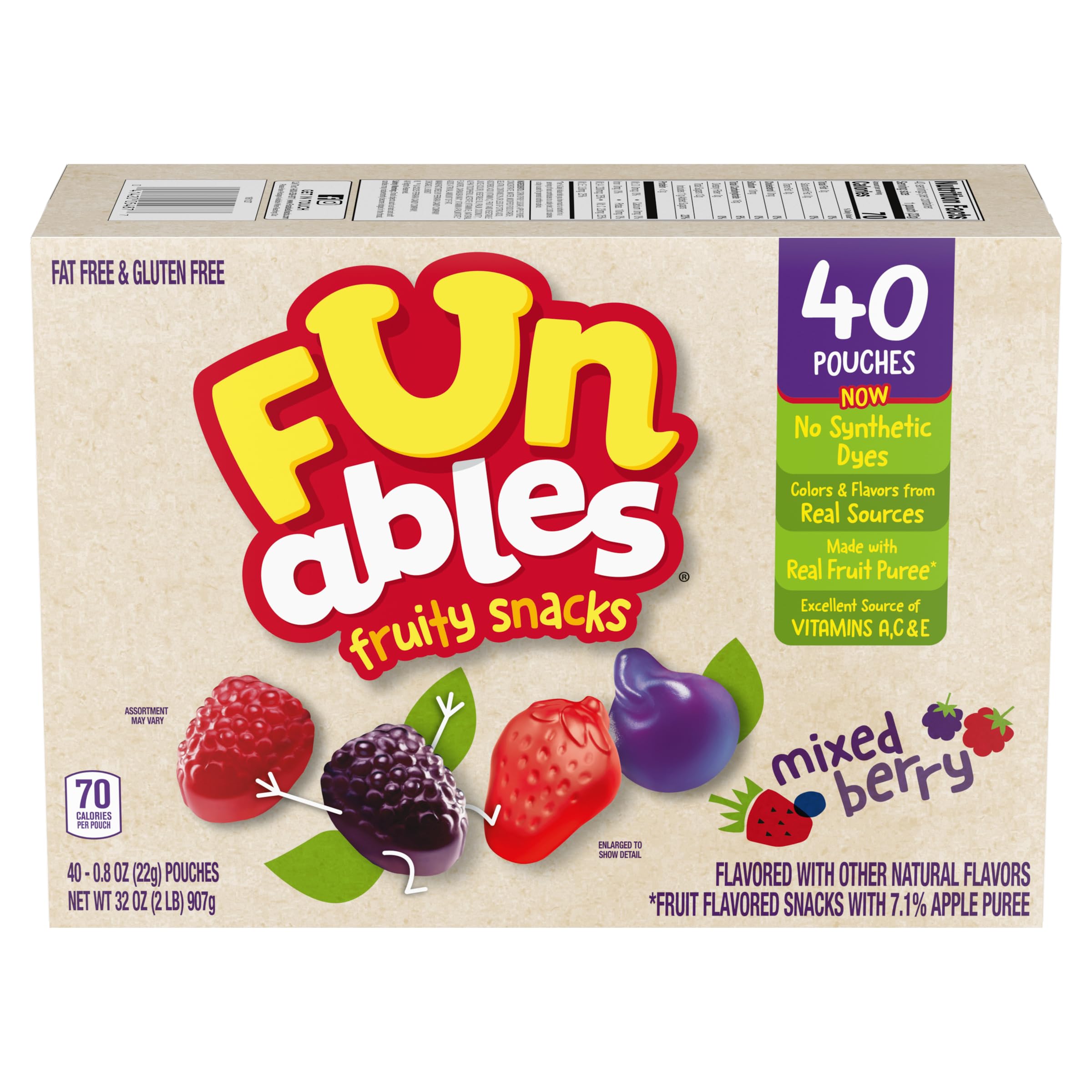 Funables Gemischte Beerenfrucht-Snacks, glutenfrei, 907 ml, 40 Stück