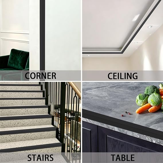 Trimold Brushed Black Aluminum Peel and Stick L Molding Corner Guards with 90 Angle for Wall Door Frame Cabinet Baseboard Protection and Decoration, 35.4in x 0.8in (3Pcs)