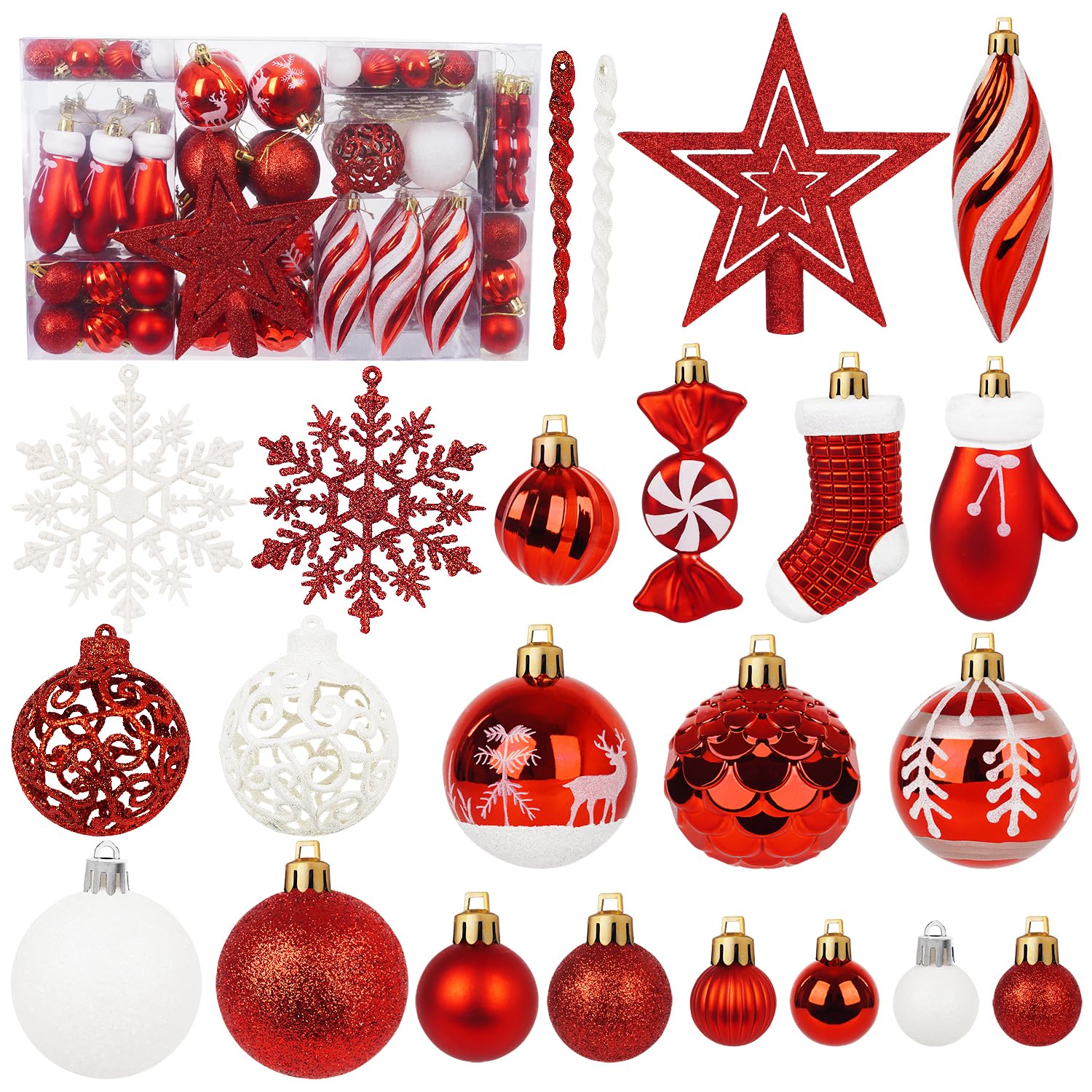 Juego de 135 bolas de Navidad (rojo)