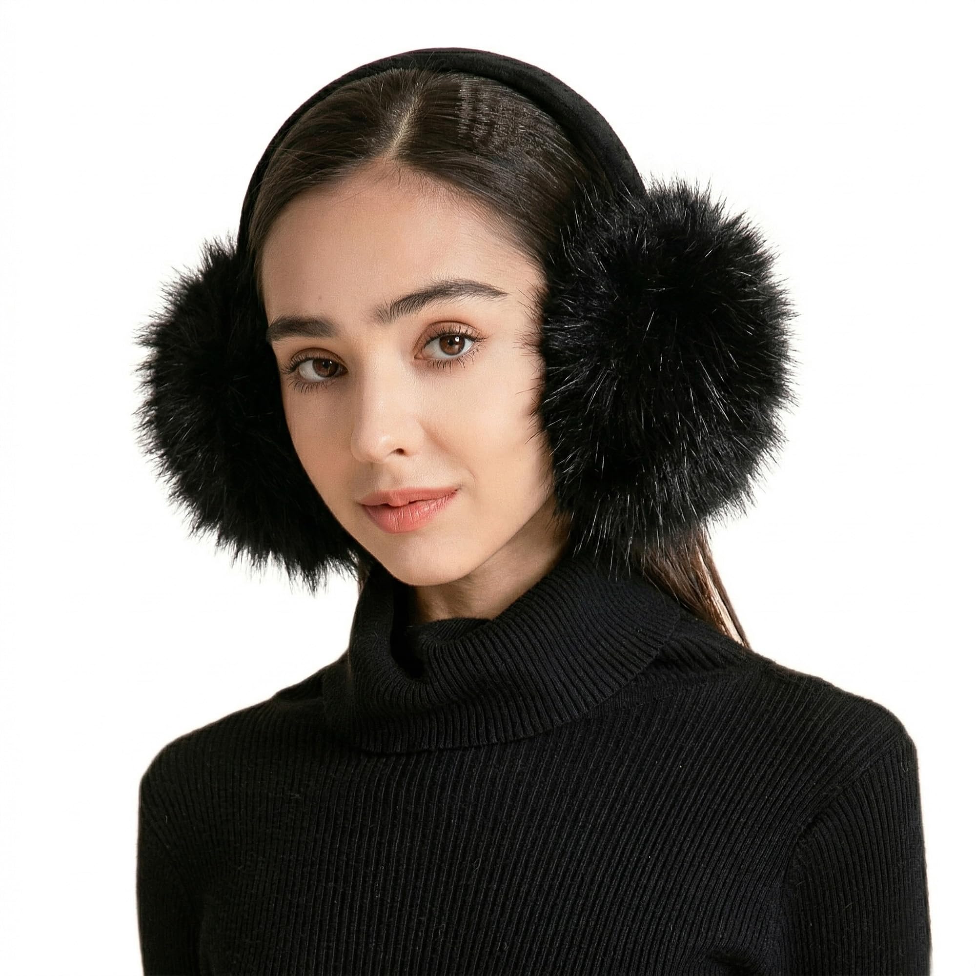Cache-oreilles réglable en fausse fourrure noire accessoire hiver femme fille