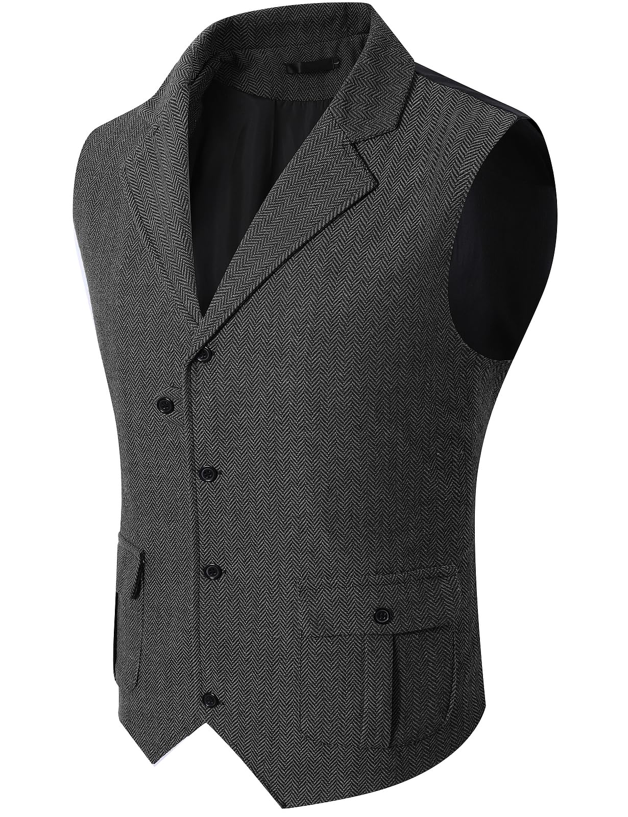 mintgreen Gilet vintage da uomo in tweed a spina di pesce, scollo a V, vestibilità regolare, gilet casual
