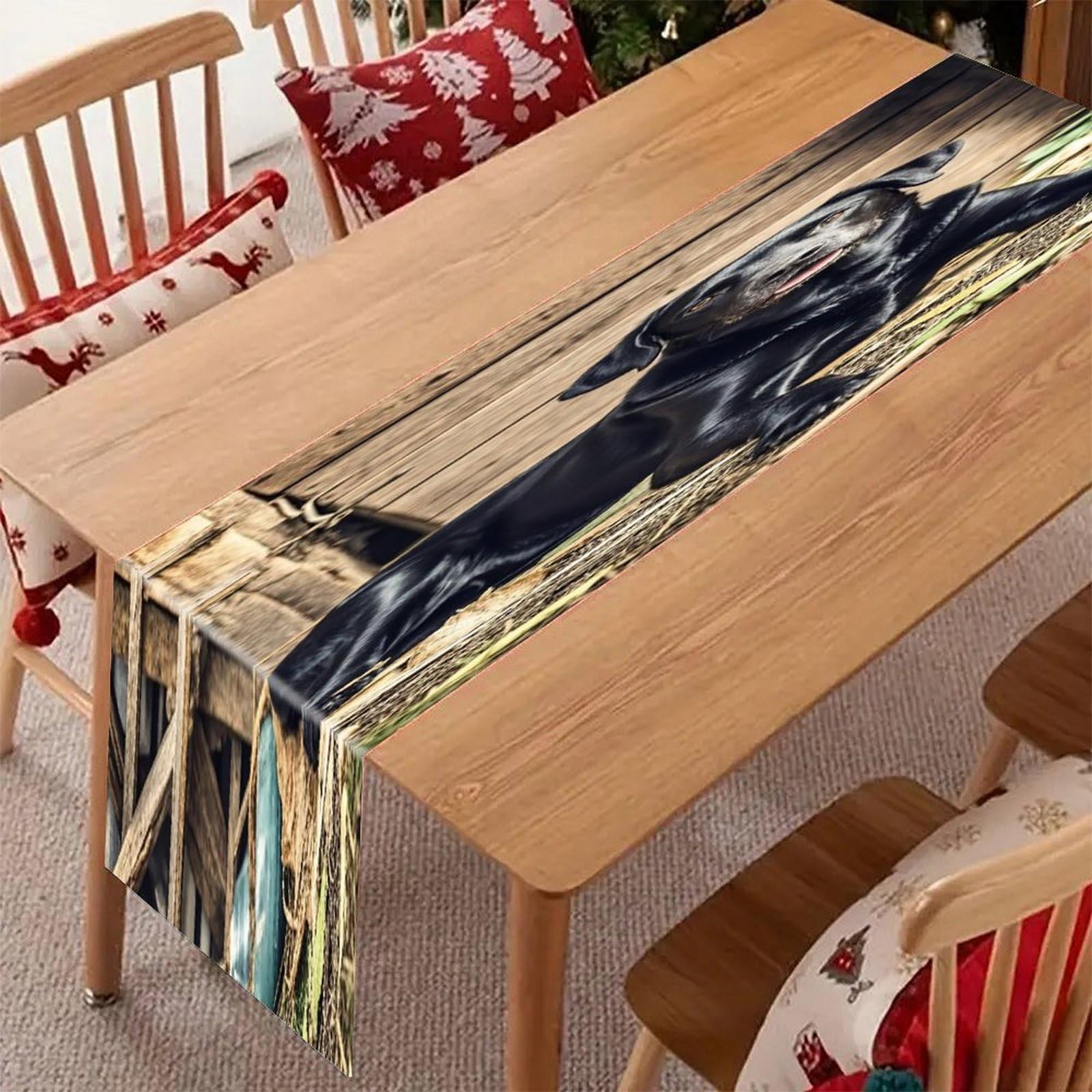 Black Labrador Table Runner Modern Art Farmhouse Linen Table Runner Dresser Scarf Seasonal Kitchen Dining Table Decoration Dresser Scarves for Home Party Decor 13x70 Inch