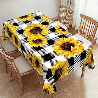 Sunflower Checkered Rectangle Tablecloths Golden Sunflowers Table Cloths Dacorative Kitchen Dining Tablecloth for Rectangular Tables,Washable Table Cover for Party 54 x 72 Inch