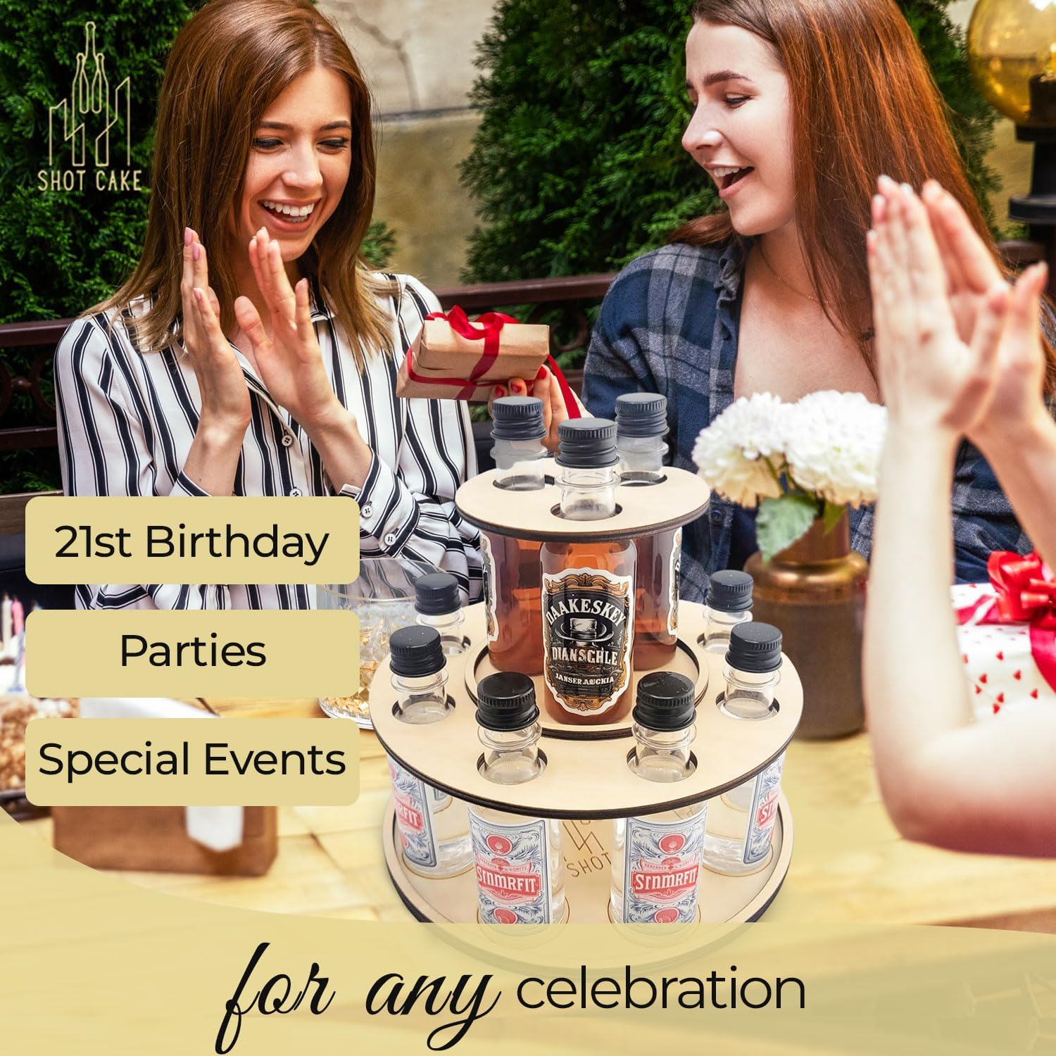 Party Display for Mini Liquor Bottles | 21st Birthday holiday celebration decoration centerpiece Natural Wood color