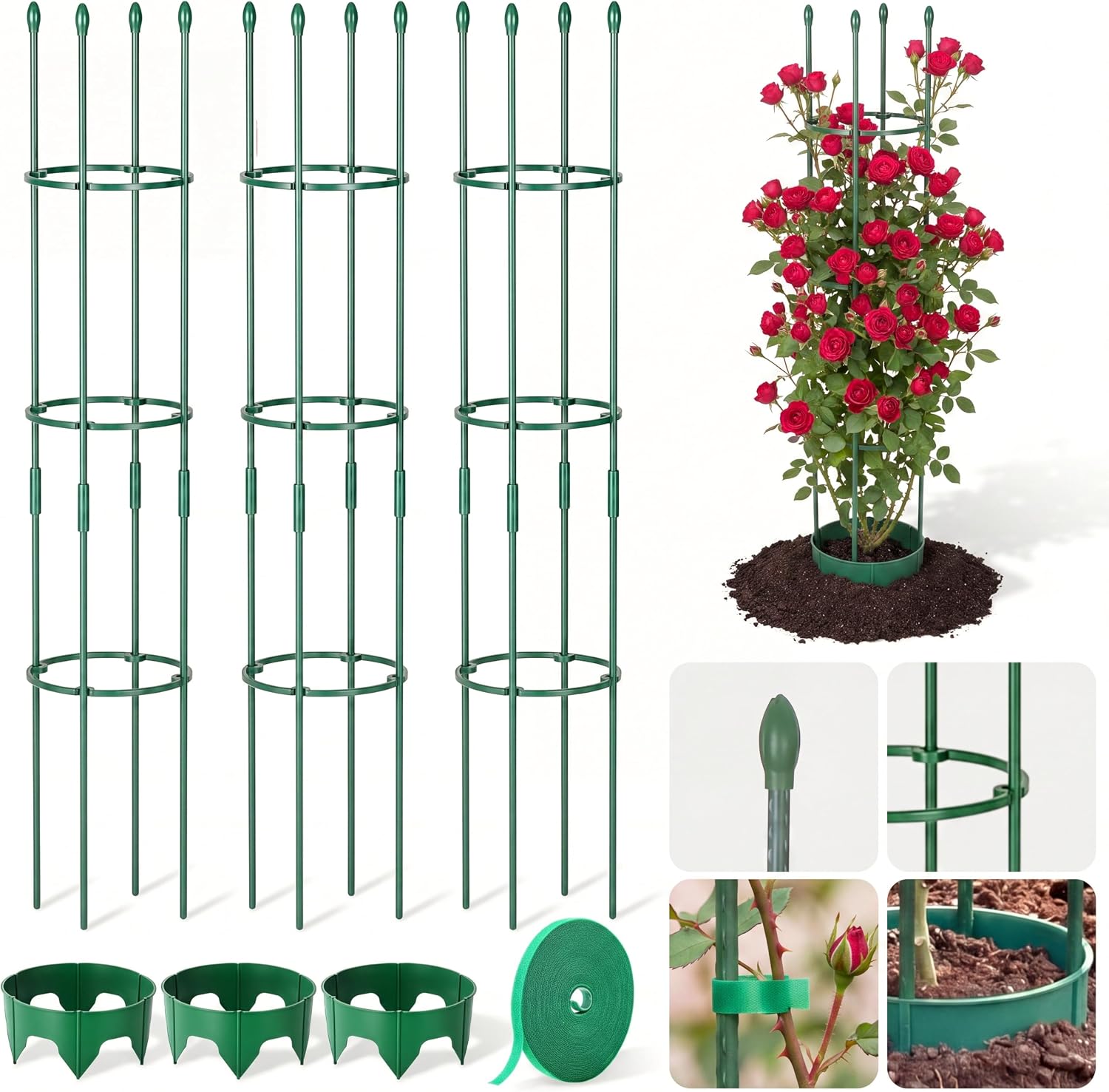 Junkin 19pcs 59" Adjustable Garden Trellis for Climbing Plants, Round Metal