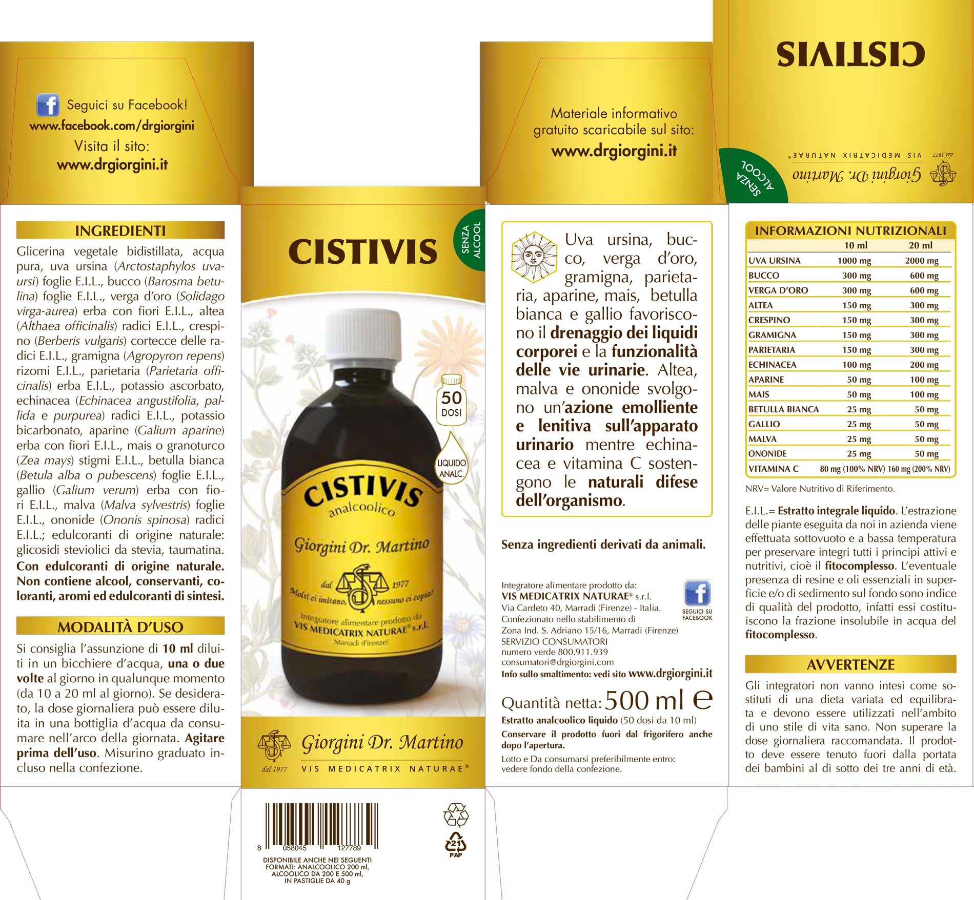 CISTIVIS liquido analcoolico - 500 ml (integratore di uva ursina e altre piante utili per la funzionalità delle vie urinarie)