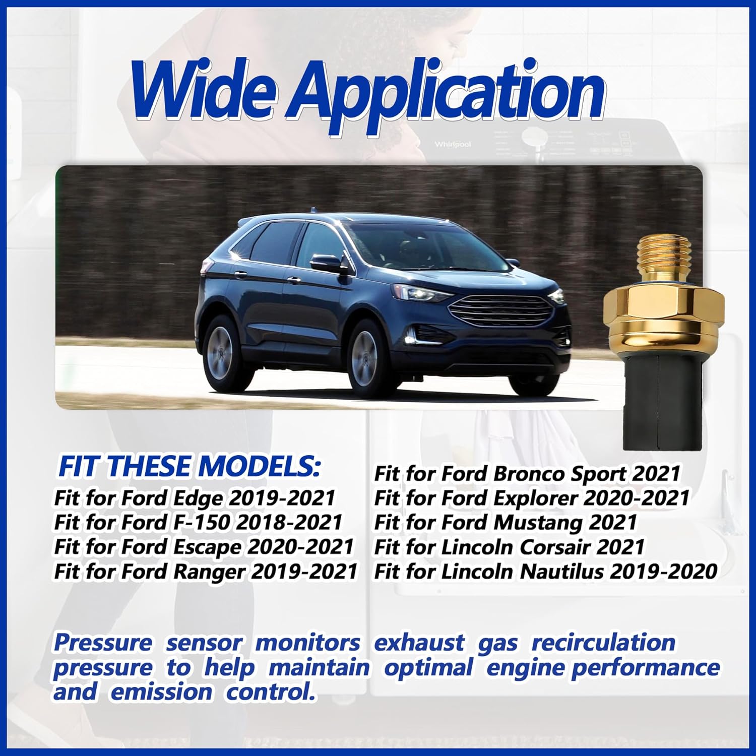JT4Z-9J460-A Exhaust Gas Recirculation Pressure Sensor Fit for Ford F-150 Edge Ranger Escape Explorer Bronco Sport Mustang for Lincoln Nautilus 2019-2020 Corsair 2021
