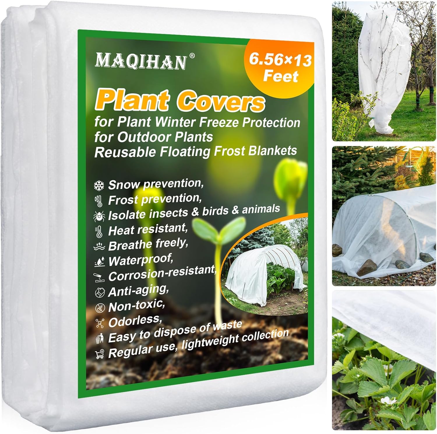 MAQIHAN Plant Cover - 6.5 ft x 13 ft Plant Covers Freeze Protection, Non-Woven Winter Freeze Protection, Reusable Floating Row Frost Blankets for Outdoor Garden, Frost Cloth for Cold Weather Snow