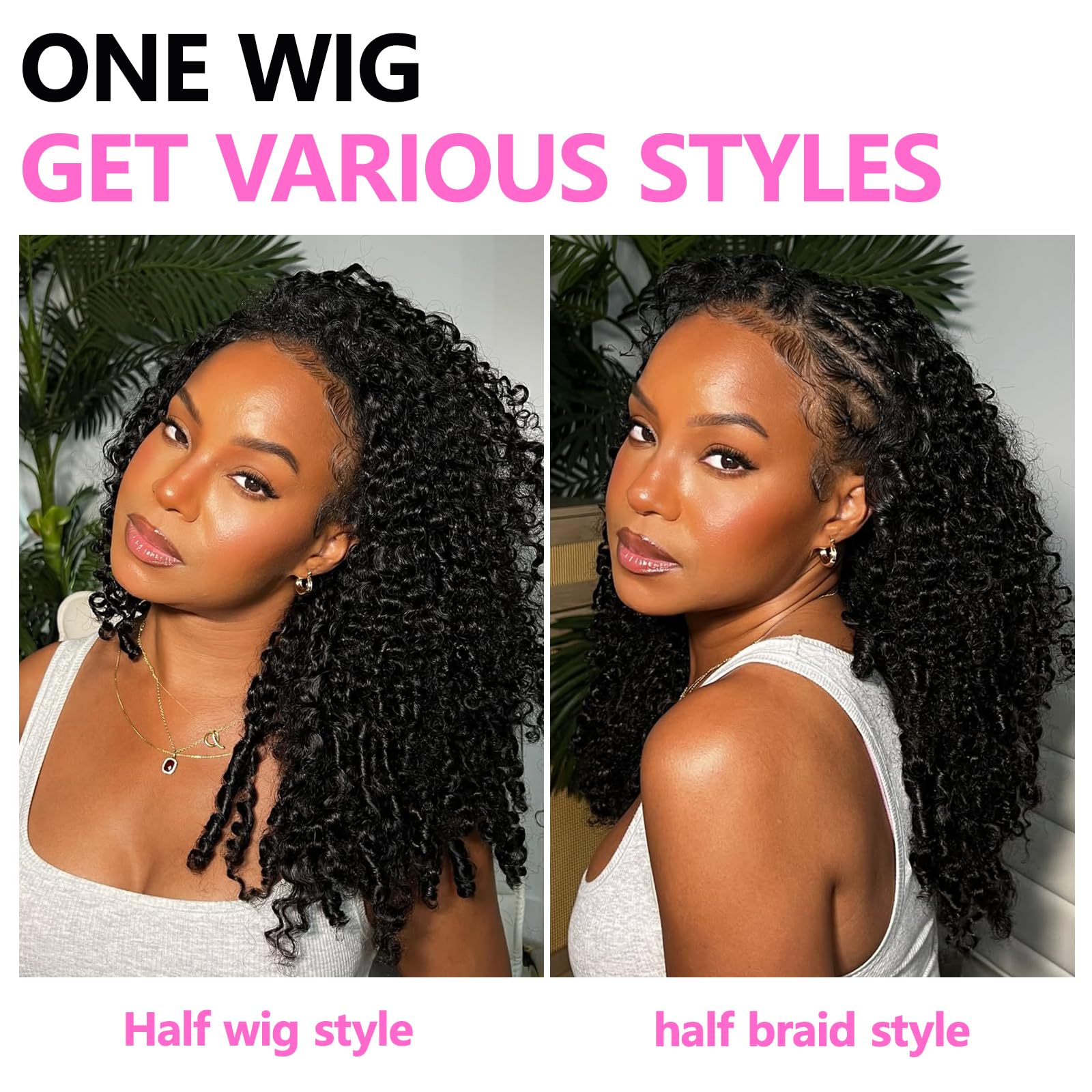Curly Half Wig Human Hair, Glueless Drawstring Wear and Go