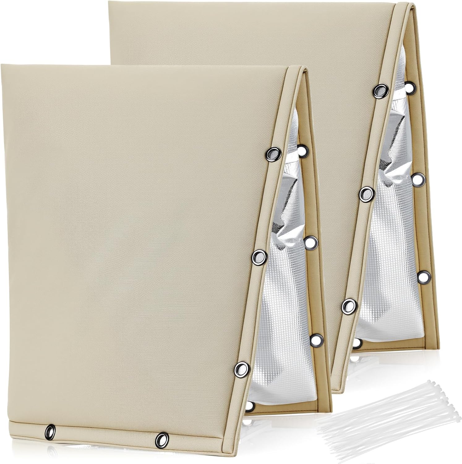 SATINIOR 2 Pcs Backflow Preventer Insulation Cover 17 " x 20 "Outdoor Pipe Insulation Cover with Cable Zip Ties for Outside Irrigation Sprinkler Valve Insulated Pouch Winter Freeze Protection(Beige)