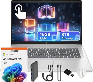 HP 17.3" HD+ Touchscreen Laptop: Intel Core Ultra 7 255U, 16GB DDR5 RAM, 3TB Storage + Docking Station, Wi-Fi 6, Win 11 Pro Silver