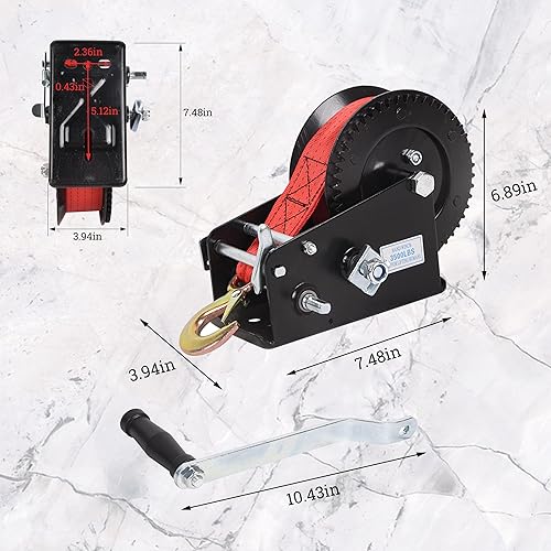 Miniatura 7 de Cabrestante de mano resistente de 3500 libras de capacidad, cabrestante de mano con correa de poliéster de 33 pies, relación 4181, correa de
