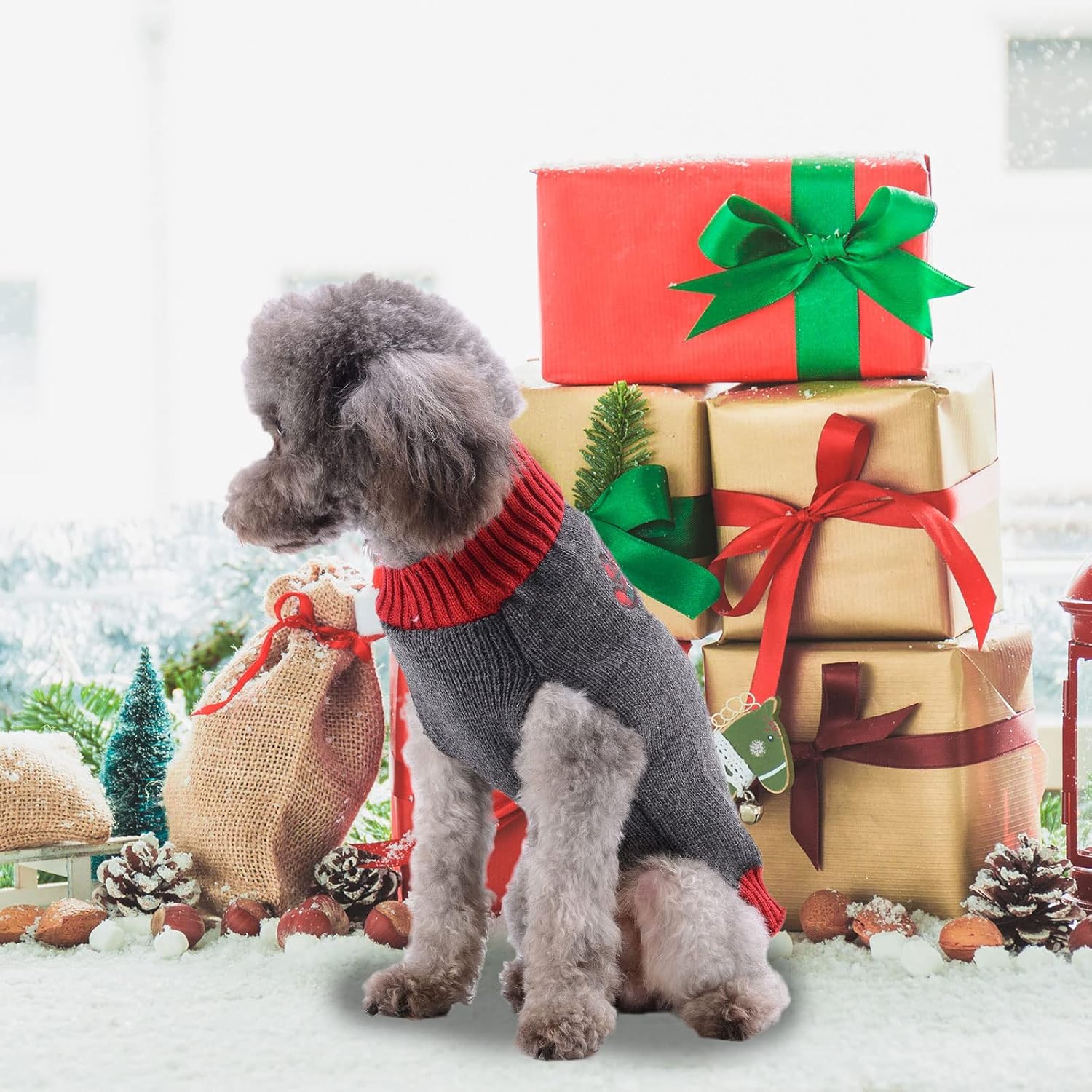 Christmas Dog Sweater Cute Cat Puppy Sweaters Soft Warm Fall Winter Dogs Clothes Ugly Xmas Pet Sweatshirt Knitted Doggie Vest Outfit for Small Medium Dogs(Grey Reindeer,XXS)