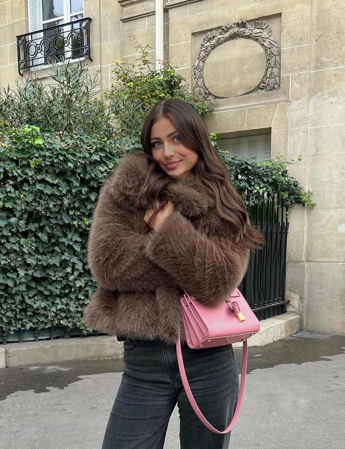 COZYPOIN Womens Faux Fur Jacket Fluffy Fur Coat Cropped Long Sleeve Lapel Button Down Fuzzy Winter Outerwear - Image 4