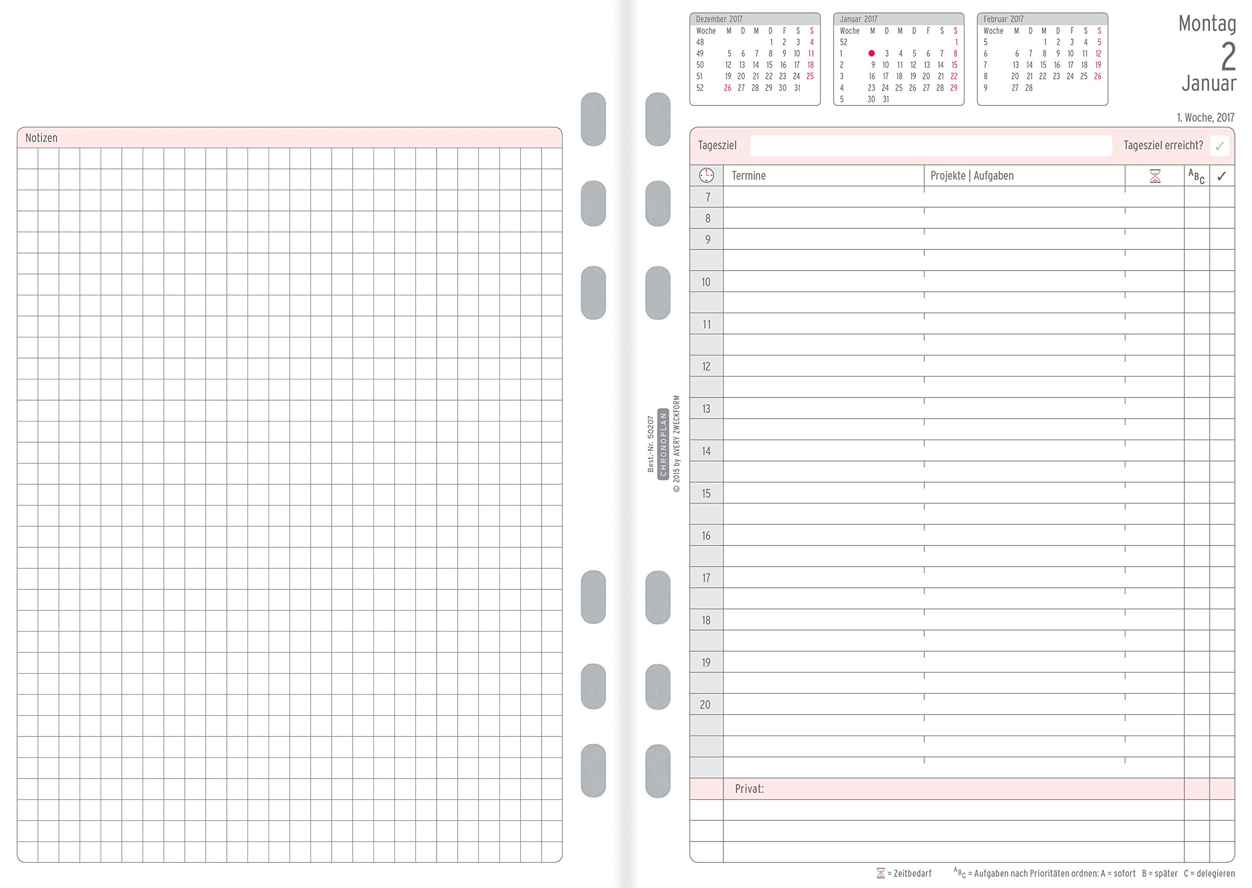 Chrono Plan 50297 Calendario 2017 (anno di set, 1 settimana/2 pagine) Bianco A5 (con piano giornaliero)